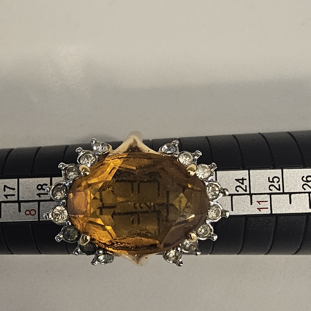 Elegant Cocktail Ring With Canary Yellow Stone and Cubic Zirconia Accent Stones